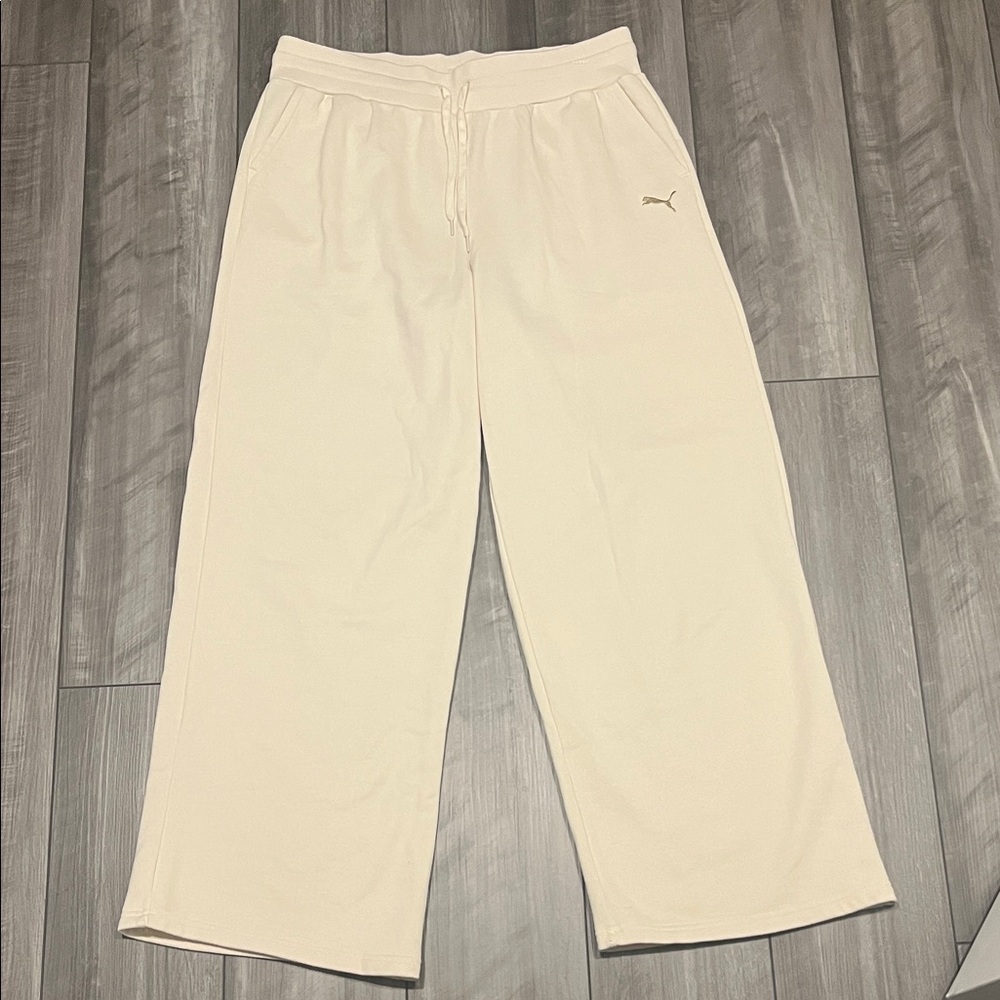 Puma Women’s Cream Wide-Leg Sweatpants with Drawstring